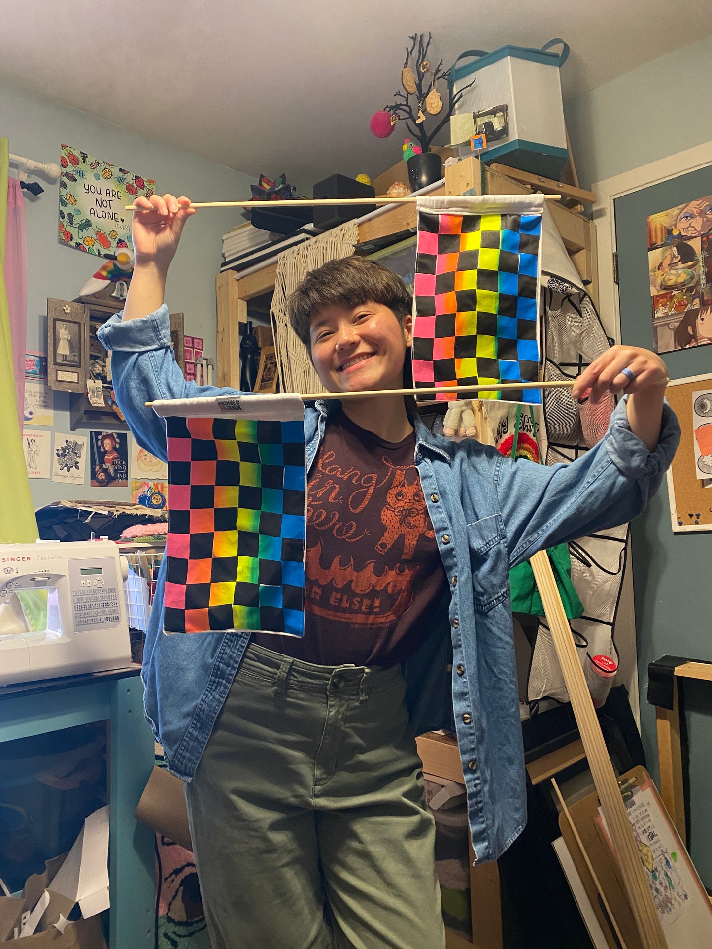 Chequeer Pride Flag | 2-Layer Screen Print Rainbow Roll | Upcycled Fabric