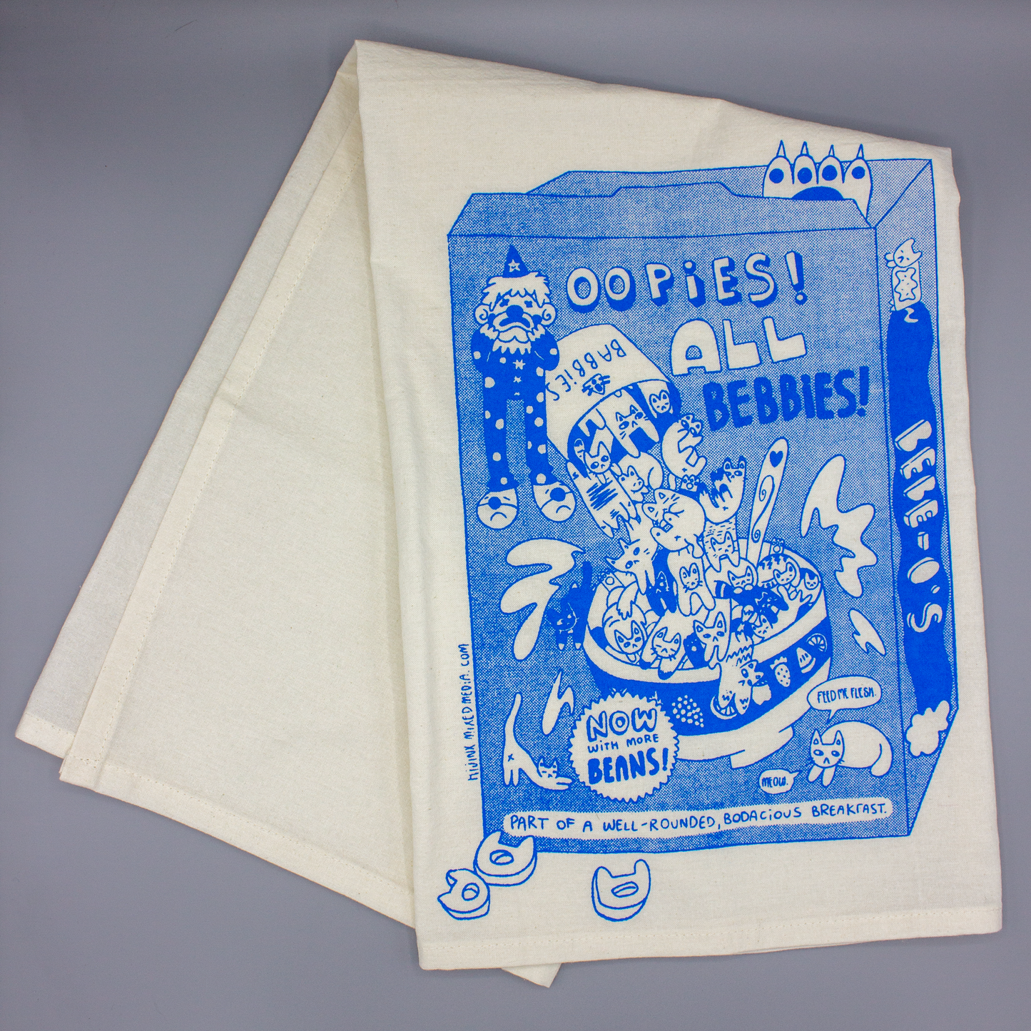 Bebe-O’s Cat Breakfast 27 in x 27 in Flour Sack Towel | Screen Print | 100% Cotton