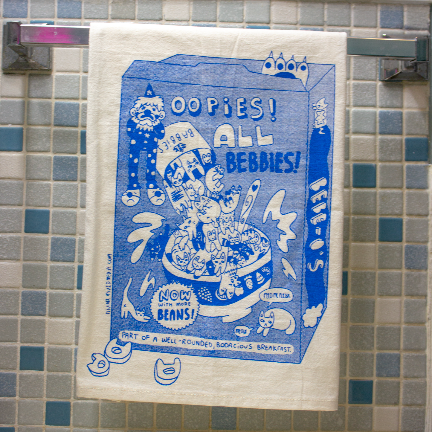 Bebe-O’s Cat Breakfast 27 in x 27 in Flour Sack Towel | Screen Print | 100% Cotton