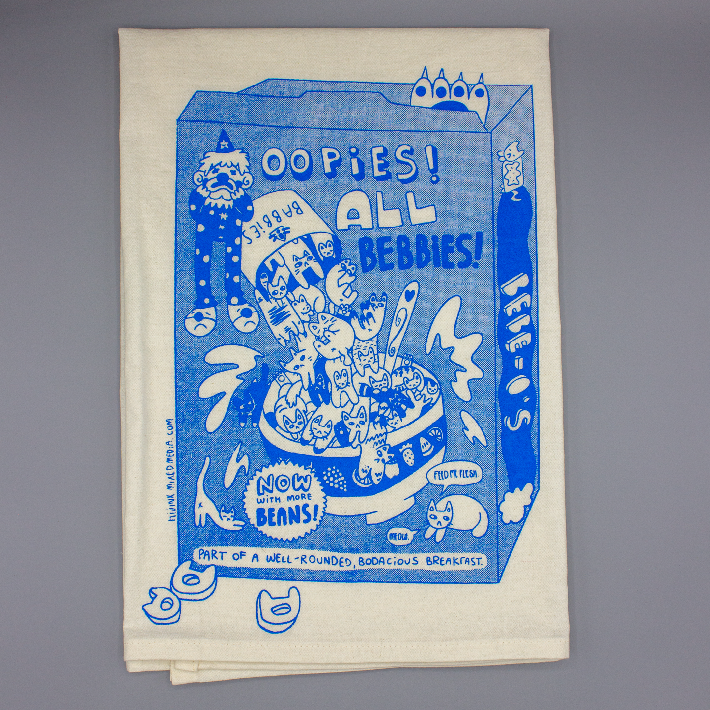 Bebe-O’s Cat Breakfast 27 in x 27 in Flour Sack Towel | Screen Print | 100% Cotton