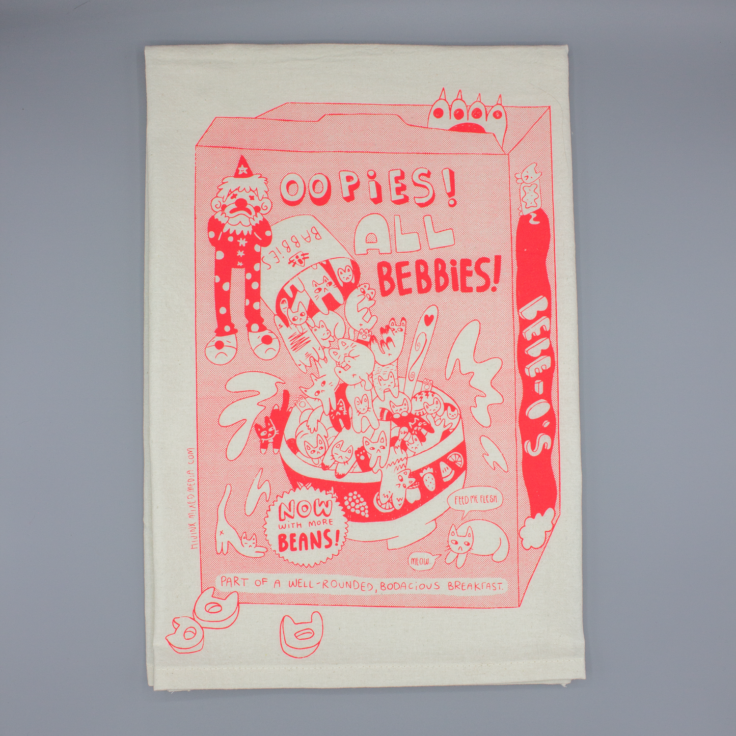 Bebe-O’s Cat Breakfast 27 in x 27 in Flour Sack Towel | Screen Print | 100% Cotton