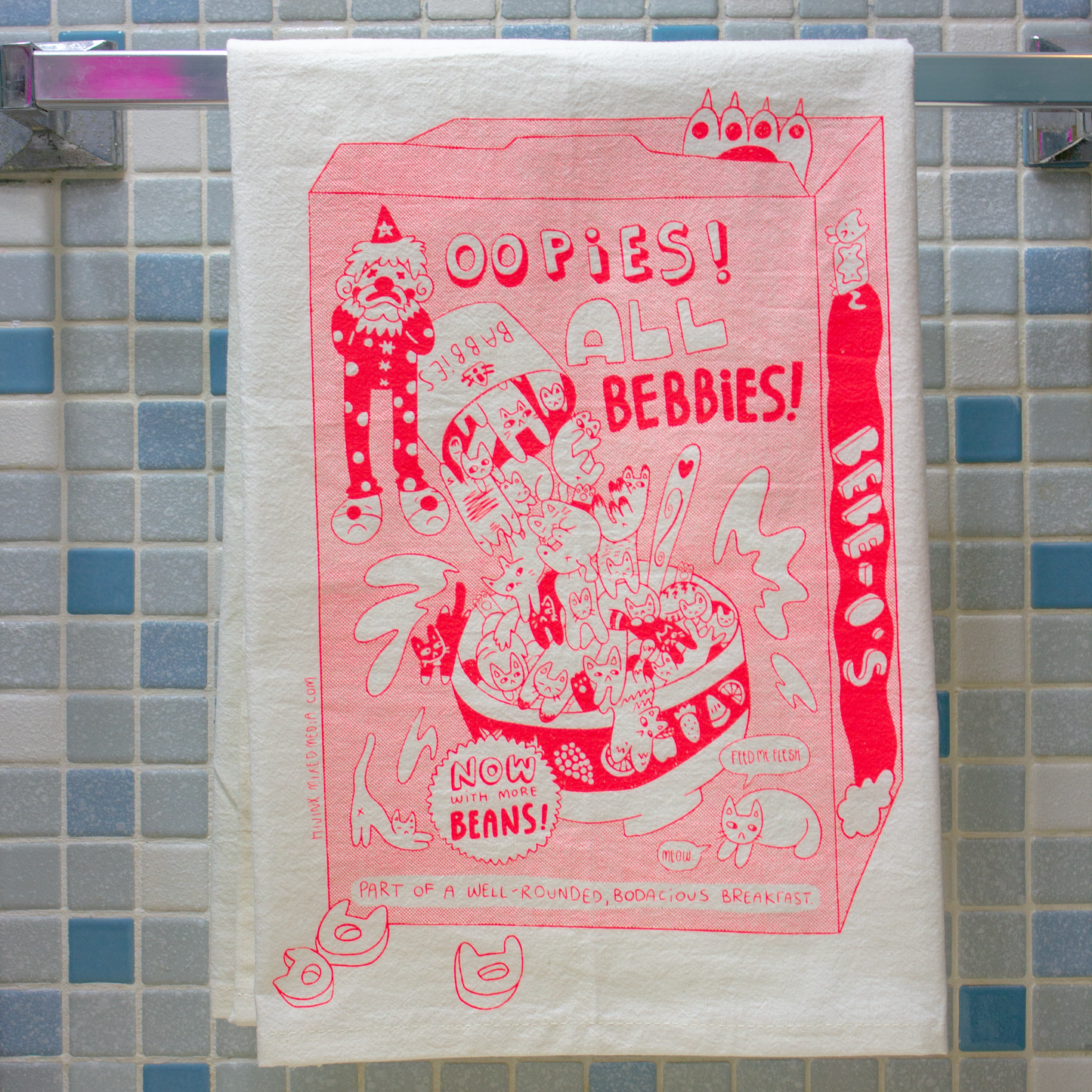 Bebe-O’s Cat Breakfast 27 in x 27 in Flour Sack Towel | Screen Print | 100% Cotton