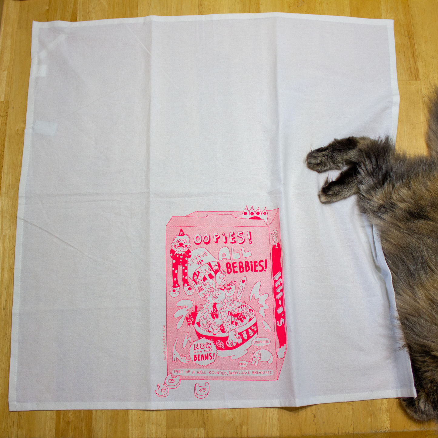 Bebe-O’s Cat Breakfast 27 in x 27 in Flour Sack Towel | Screen Print | 100% Cotton