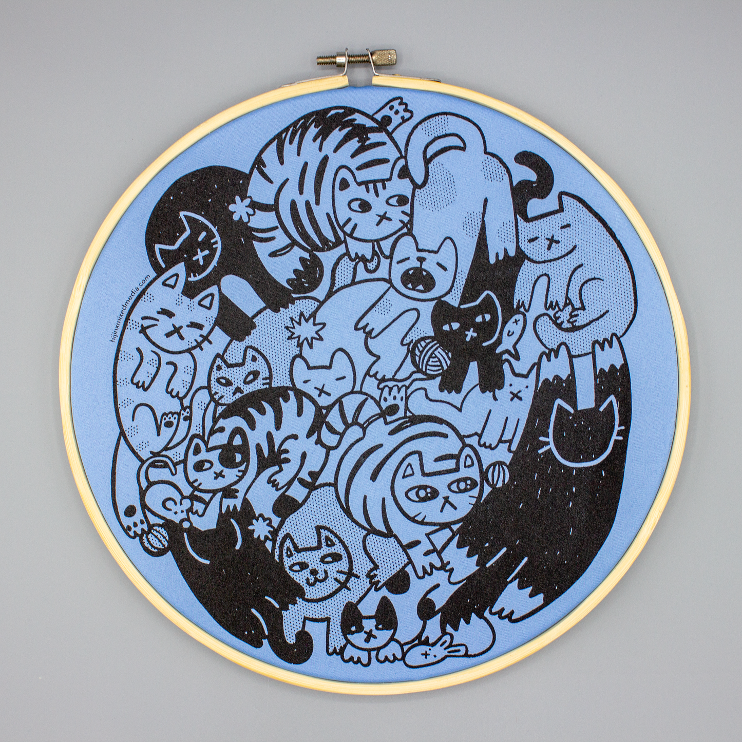 Bunches-O-Babies Cat Illustration | Screen Printed Fabric Wall Hanging Embroidery Hoop