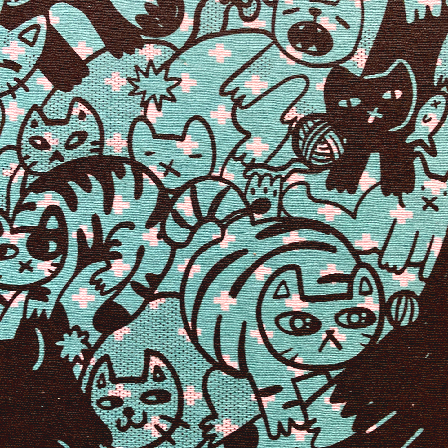 Bunches-O-Babies Cat Illustration | Screen Printed Fabric Wall Hanging Embroidery Hoop