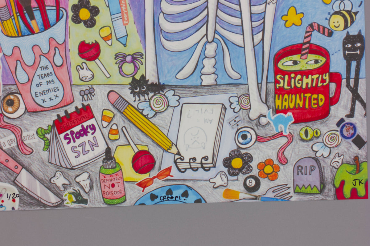 Creep! Skeleton Desktop Mixed Media Illustration Art Print