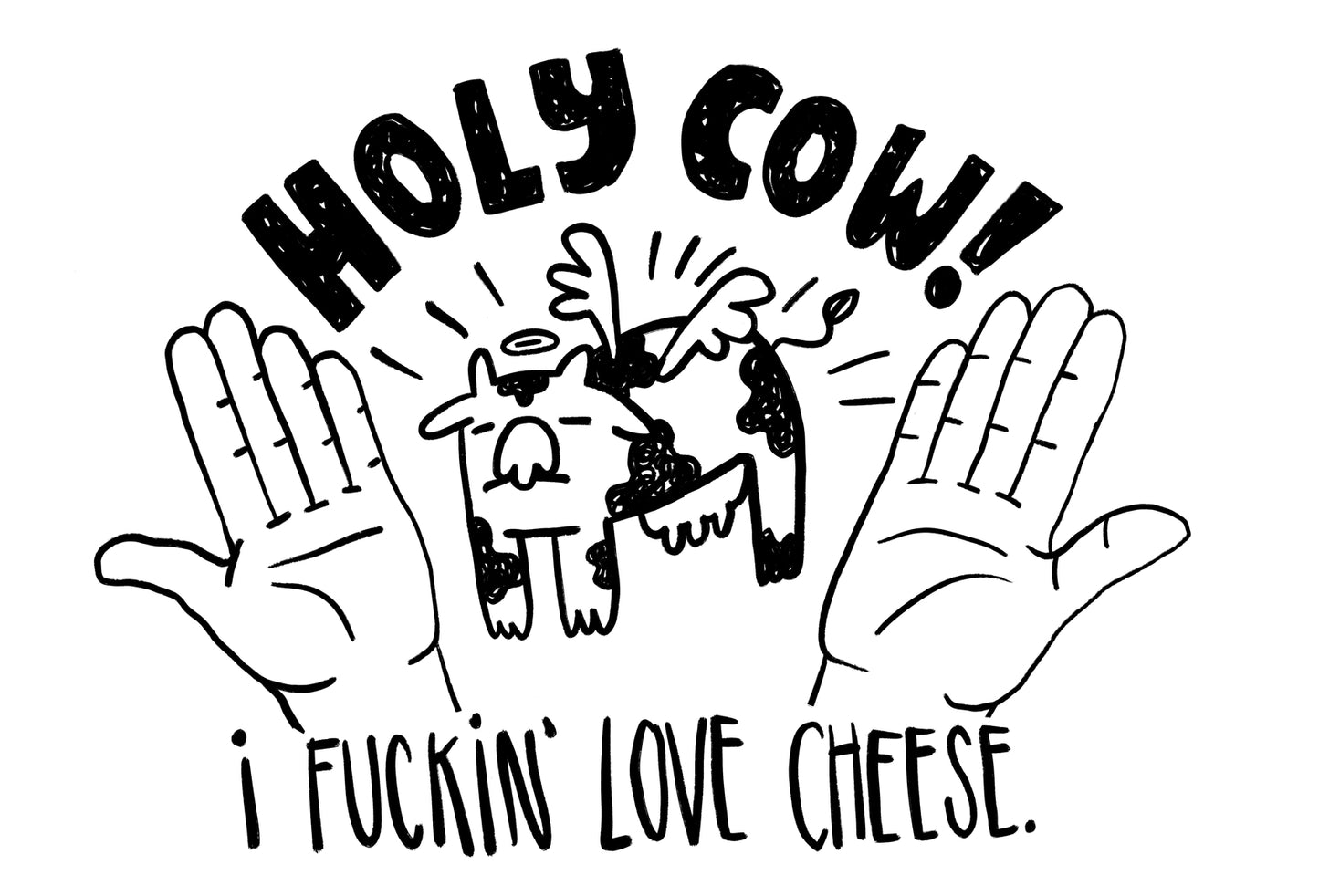 Holy Cow! I Fuckin’ Love Cheese Flour Sack Towel | Screen Printed Cotton Kitchen or Bathroom Towel