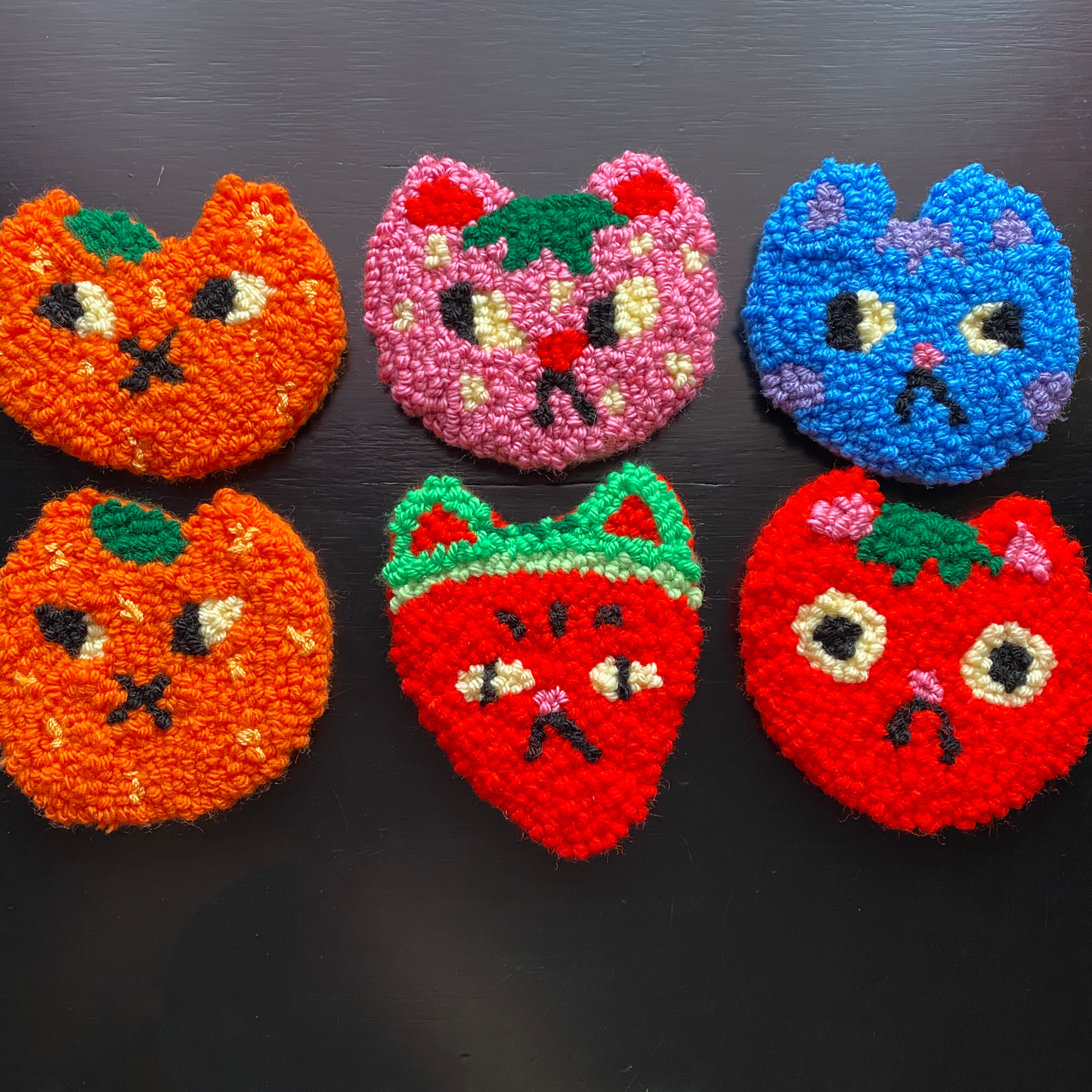 Fruit Cat Rug | Plushie, Wall-Hanging, Coaster | Punch Needle Tufting