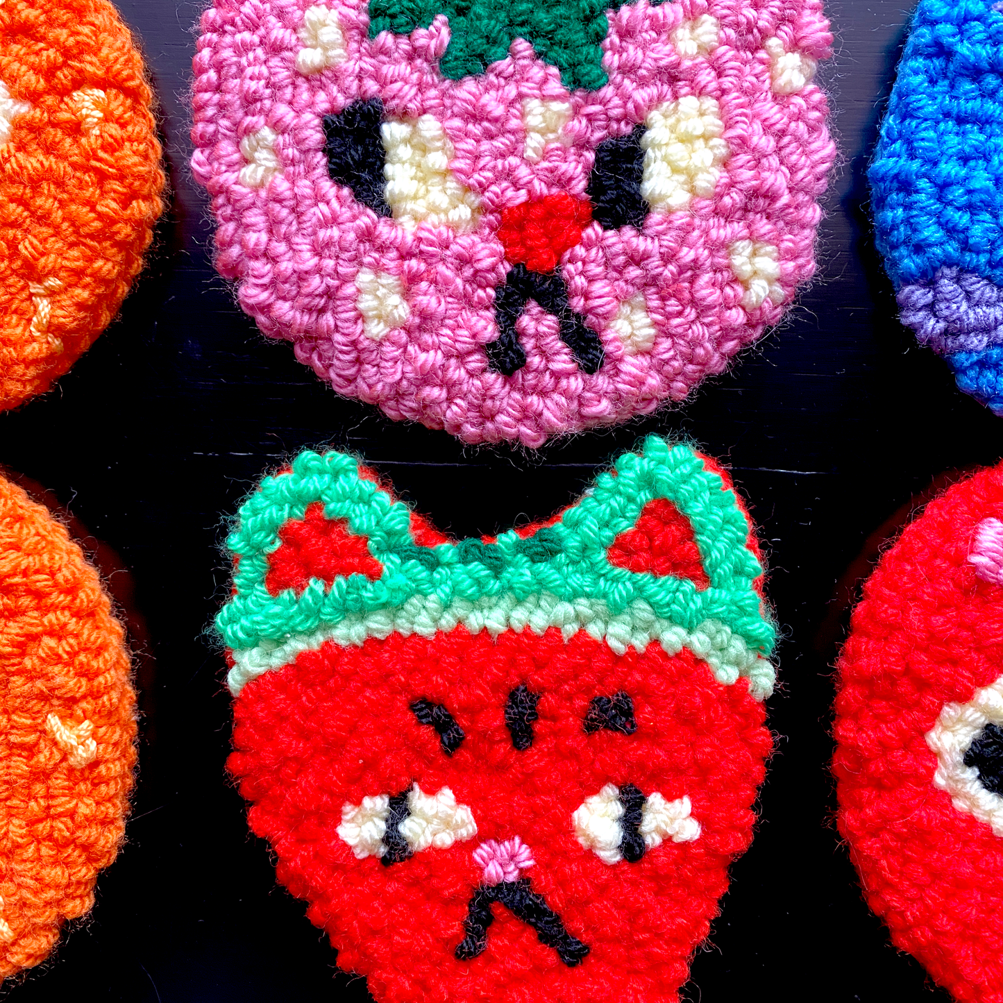 Fruit Cat Rug | Plushie, Wall-Hanging, Coaster | Punch Needle Tufting