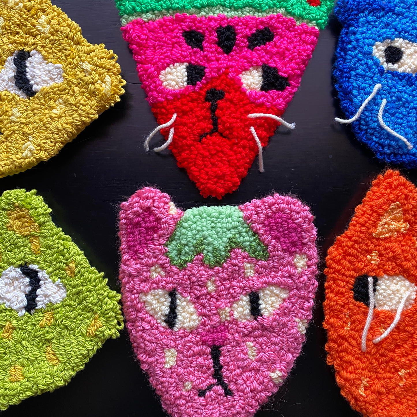 Fruit Cat Rug | Plushie, Wall-Hanging, Coaster | Punch Needle Tufting