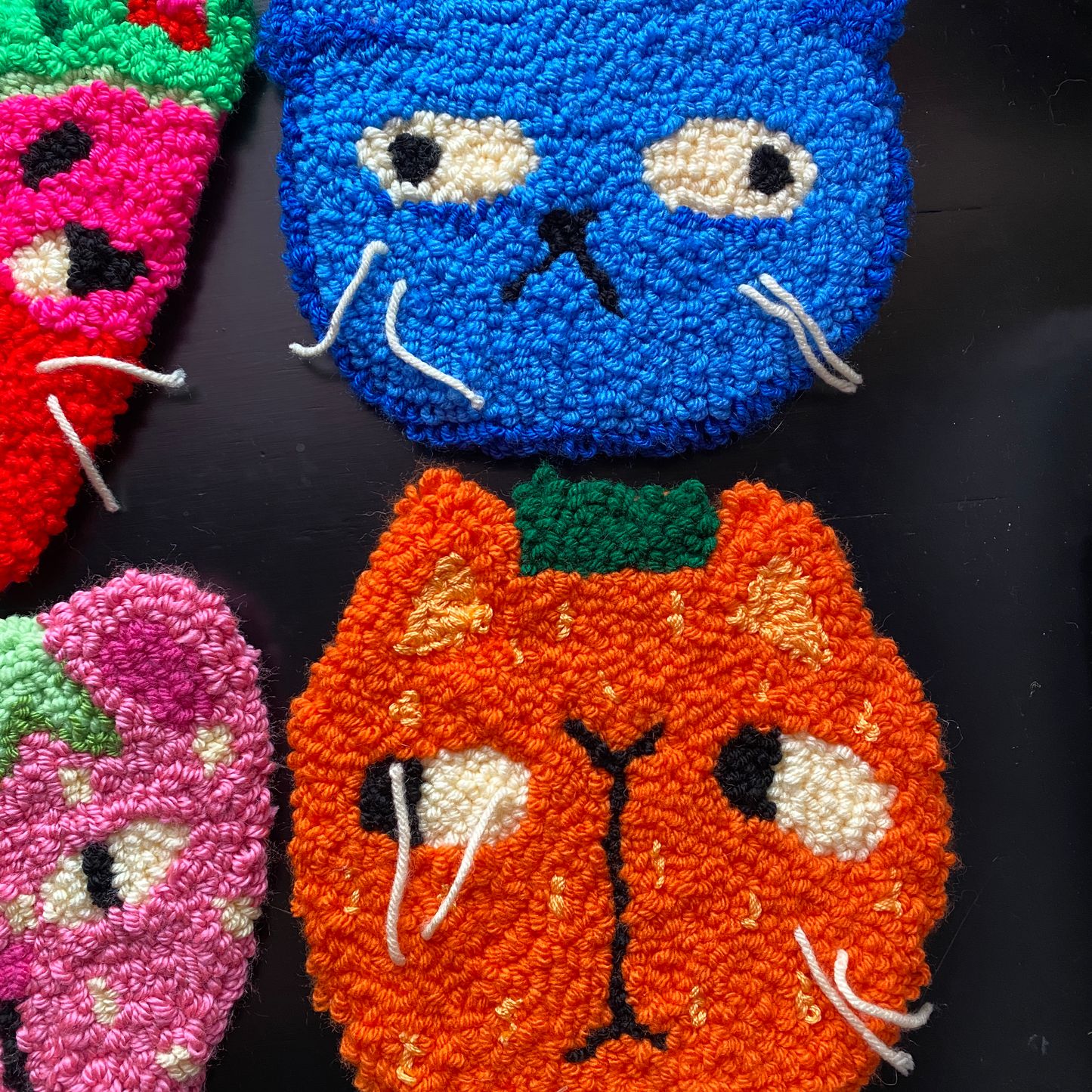 Fruit Cat Rug | Plushie, Wall-Hanging, Coaster | Punch Needle Tufting