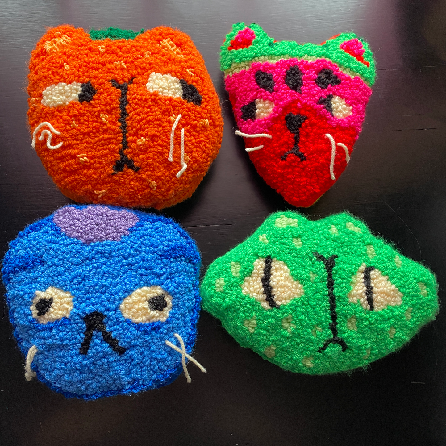 Fruit Cat Rug | Plushie, Wall-Hanging, Coaster | Punch Needle Tufting