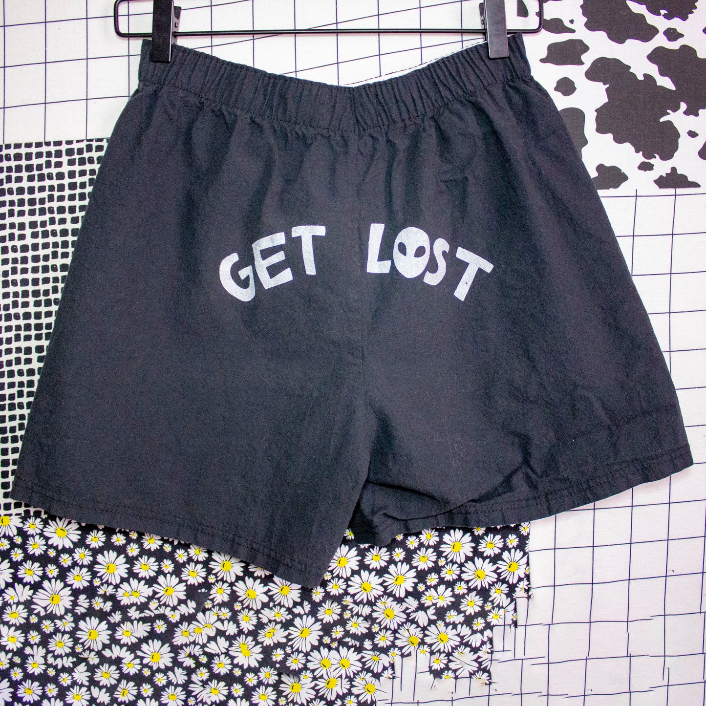 Get Lost Boxer Shorts | 100% Cotton Shorts with 2 Screen Printed Designs Front & Back | Milky Martian Spilled Milk Carton