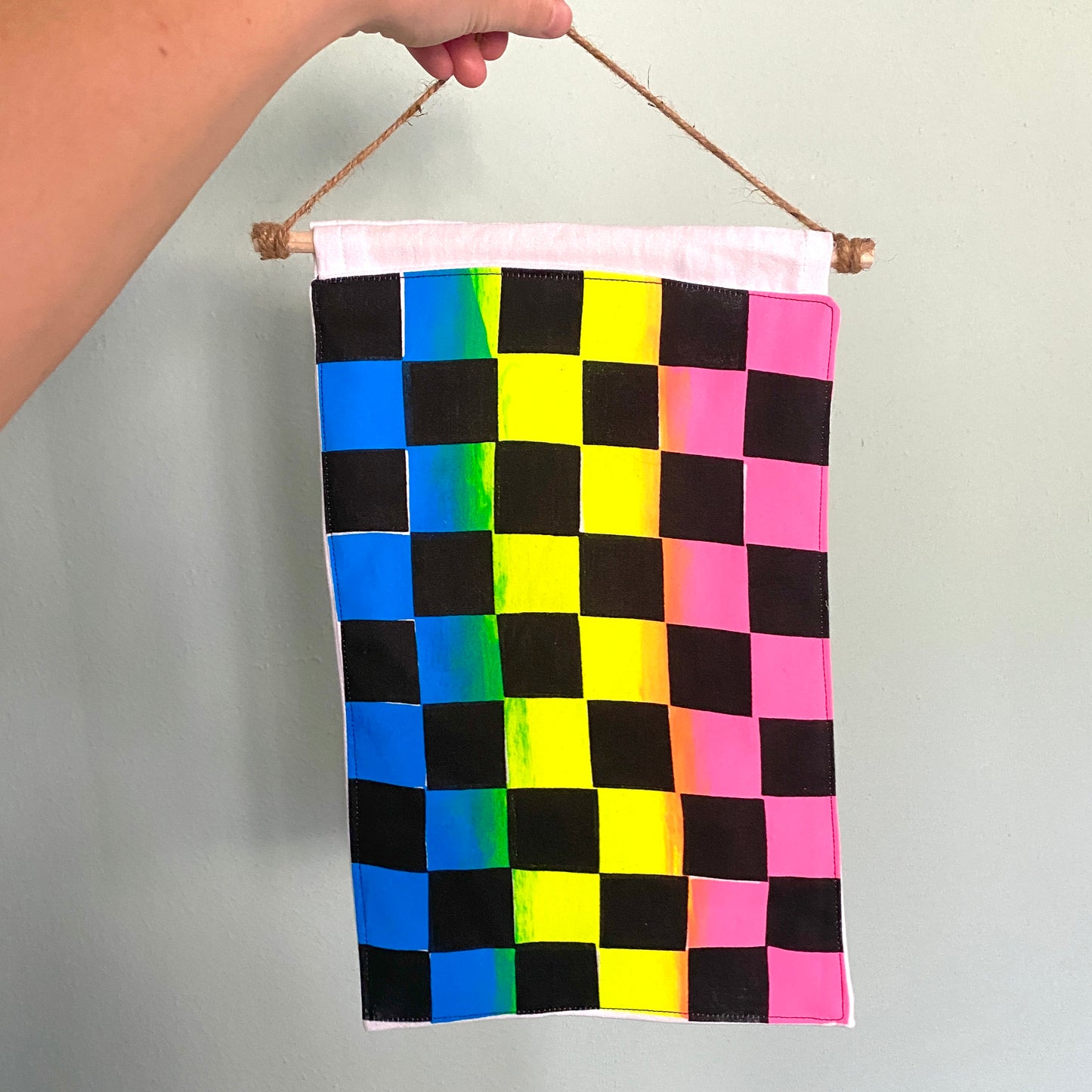 Chequeered Pride Flag | 2-Layer Screen Print Rainbow Roll | Upcycled Fabric