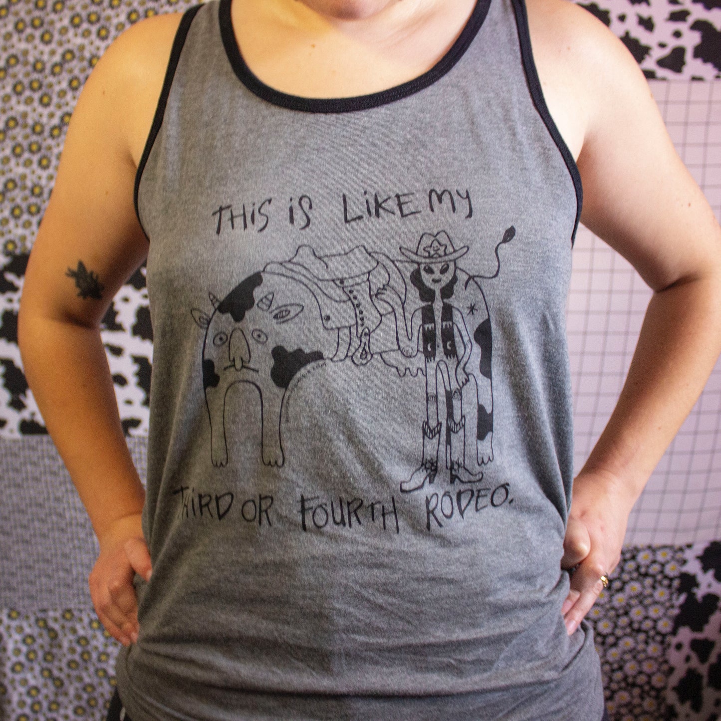 This Is My 3rd or 4th Rodeo | Screen Printed Tank Top | Alien Cowboy With Cow