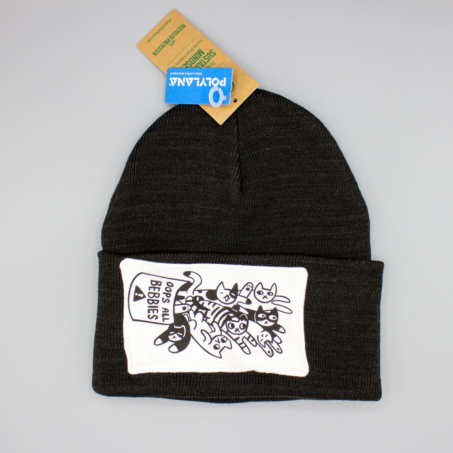 Oops All Bebbies! Cat Lover’s Beanie | Screen Printed Patch on Recycled Beanie