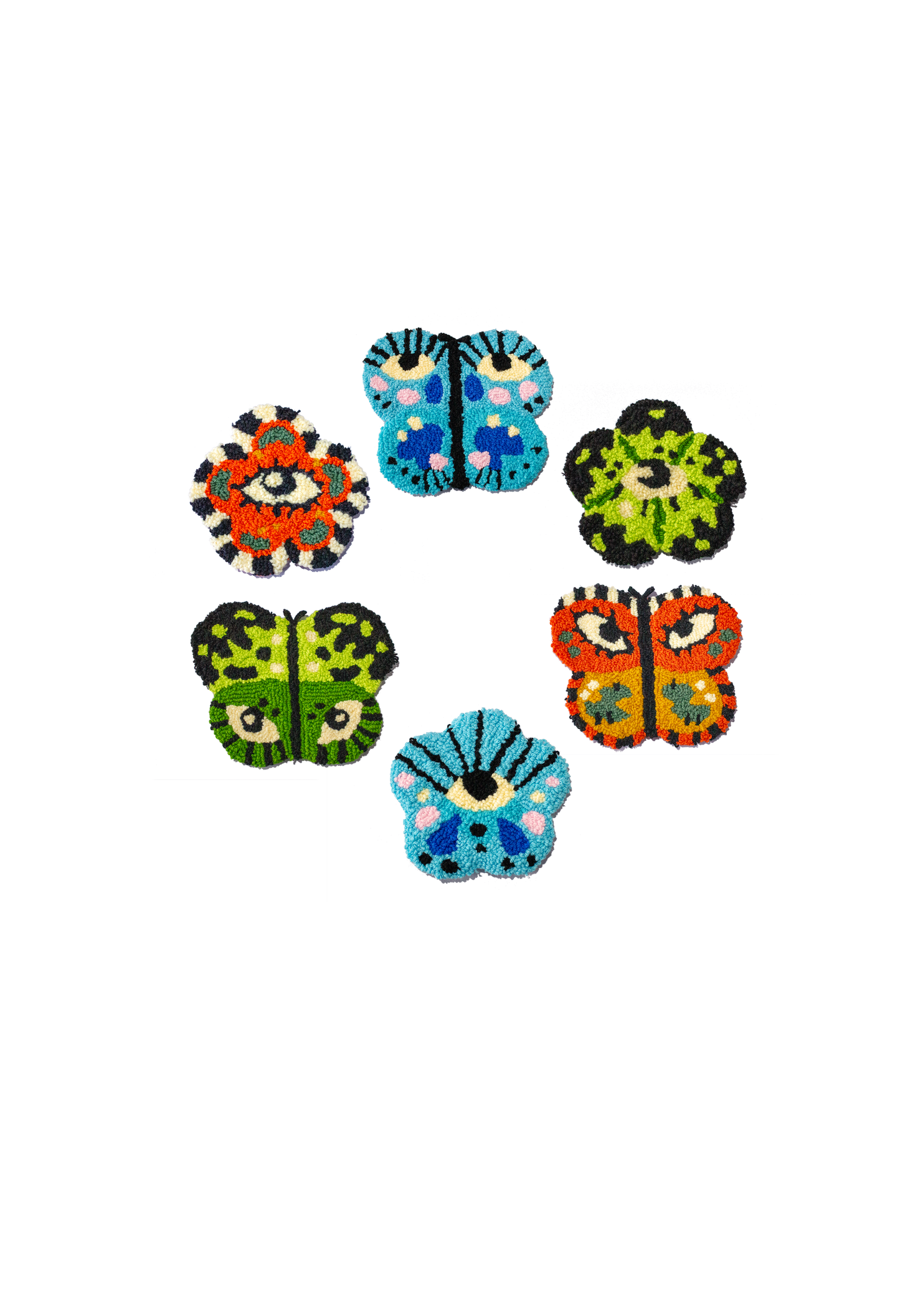Butterfleye’s Garden | Butterfly Eyeball Rugs + Flowers | Assorted Colors | Handmade