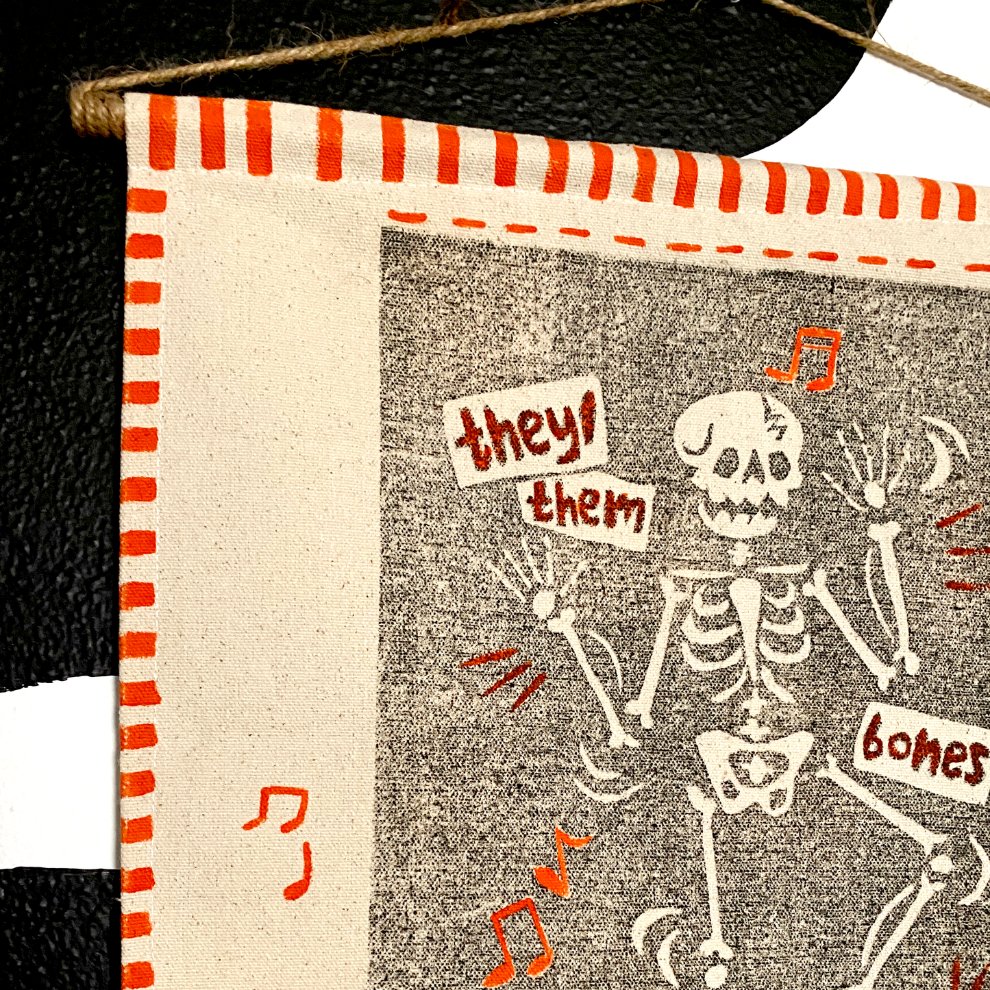 They/Them Bones Banner | Relief Print | Dem Bones Parody