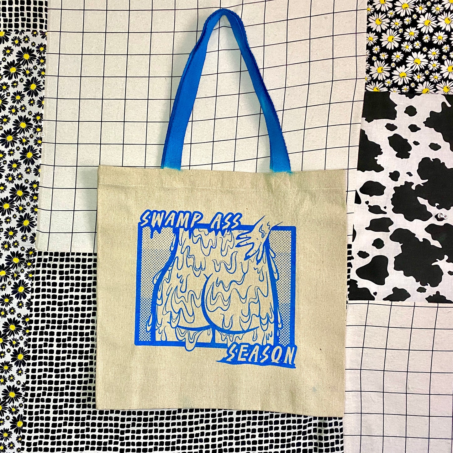 Swamp Ass Season Tote Bag | Canvas Reusable Bag | Screen Printed Design | Hand-Dyed Handles