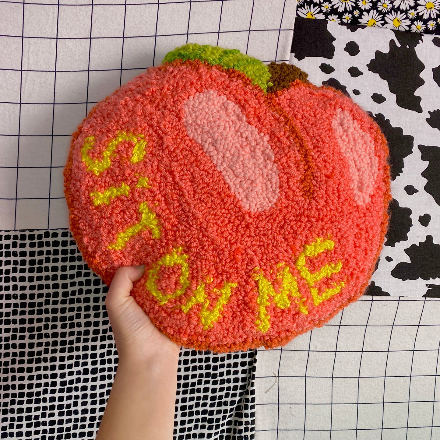 Cheeky Peach Butt Cushions | Needle Punch Rug Pillow | Fabric Scrap Stuffing