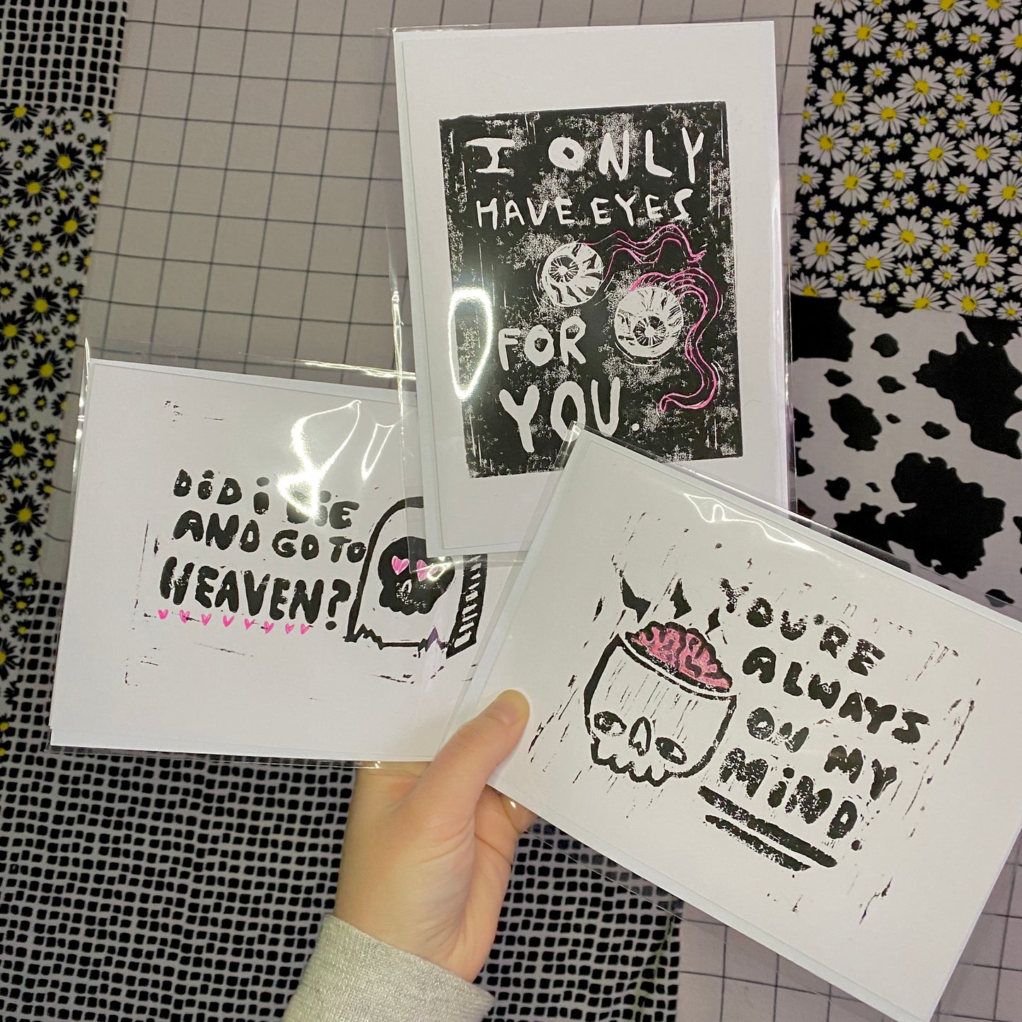 Creepy Love Letters | Relief Printed Linocut | Blank Greeting Cards with Envelope