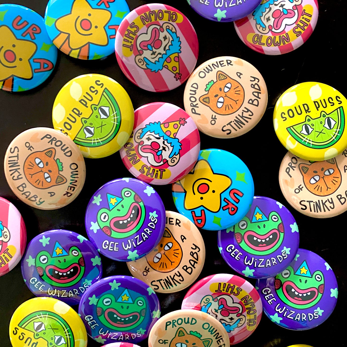 Assorted Fun Little Buttons! (1.5 inch) | Original Illustrations & Typography