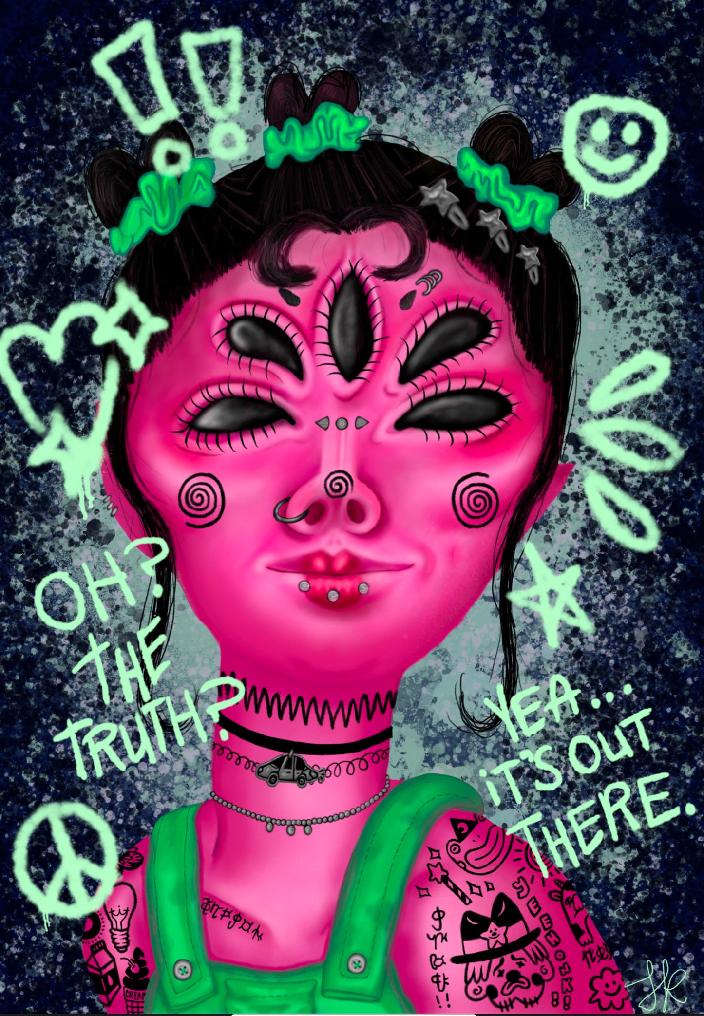 Tattooed Alien Portrait Print | 8.5x11 in Digital Painting | Print on Matte Photo Paper