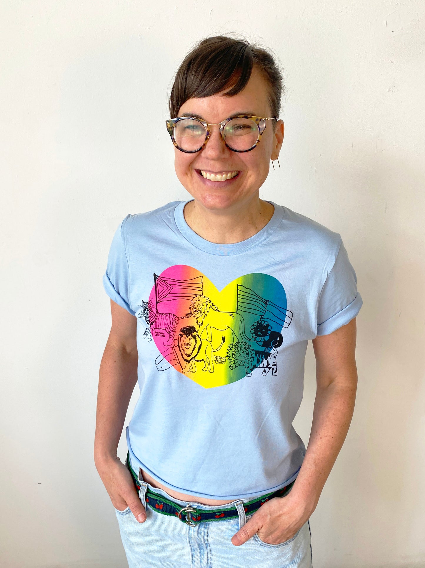 Join Our Pride! Cat Pride Parade on Rainbow Heart | Screen Printed Crop Top | bernie & zuzu Collaboration