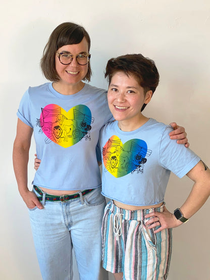 Join Our Pride! Cat Pride Parade on Rainbow Heart | Screen Printed Crop Top | bernie & zuzu Collaboration