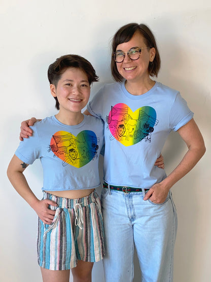 Join Our Pride! Cat Pride Parade on Rainbow Heart | Screen Printed Crop Top | bernie & zuzu Collaboration