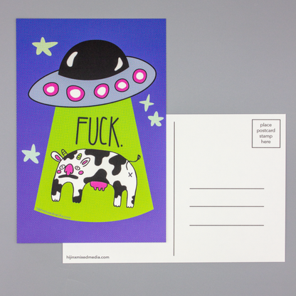 Cow Abductee “FUCK” 4x6 Postcard