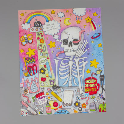 Creep! Skeleton Desktop Mixed Media Illustration Art Print