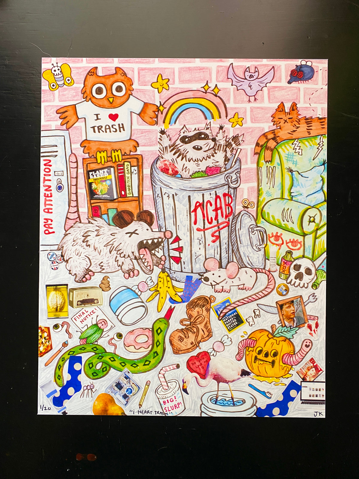 I Heart Trash Mixed Media Illustration Art Print