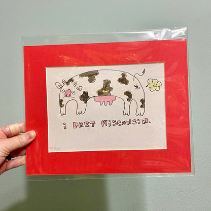 I Fart Wisconsin | Hand-Drawn Farting Cow Illustration | Watercolor Painting