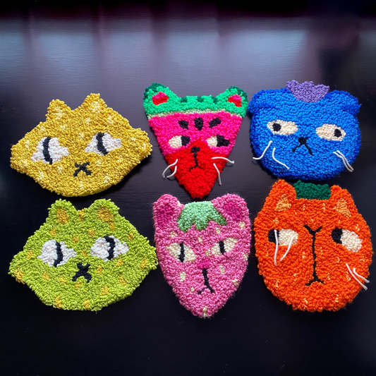 Fruit Cat Rug | Plushie, Wall-Hanging, Coaster | Punch Needle Tufting