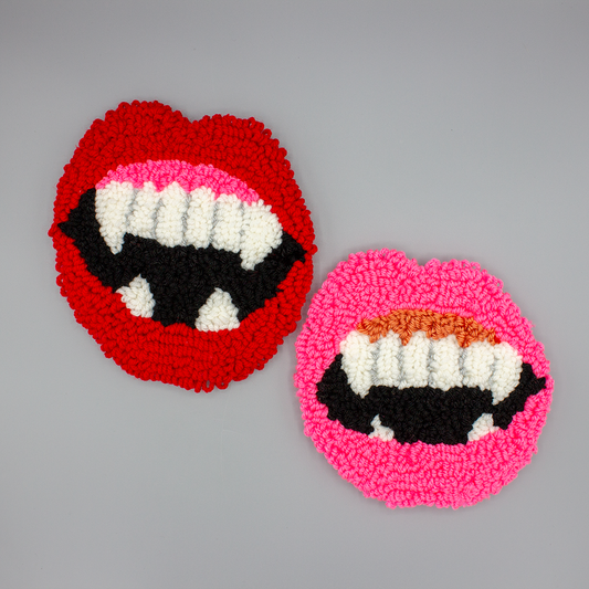 Vampire Fangs Rug | Wall-Hanging Punch Needle Tufting | Pink & Red