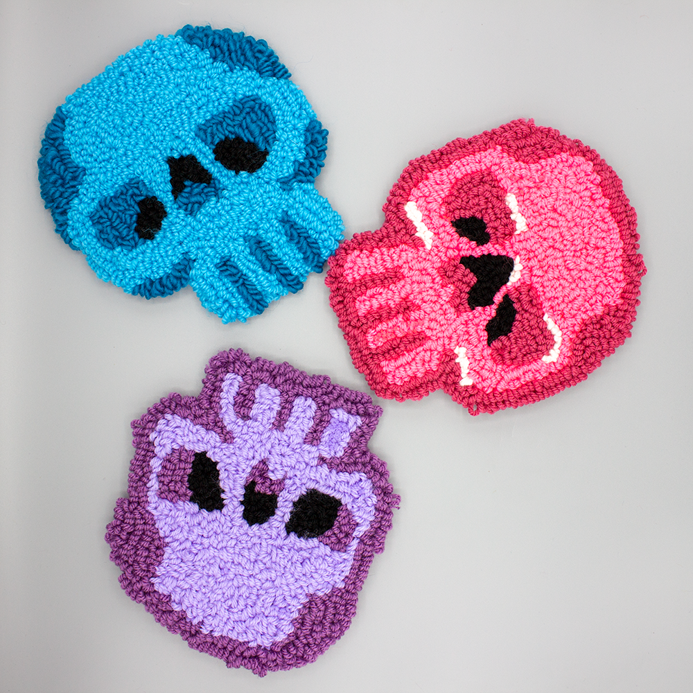 Colorful Skull Rug | Wall-Hanging Punch Needle Tufting | Pink, Blue, Purple