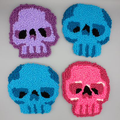 Colorful Skull Rug | Wall-Hanging Punch Needle Tufting | Pink, Blue, Purple