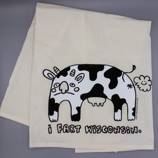 I Fart Wisconsin Flour Sack Towel | Screen Printed Cotton Kitchen or Bathroom Towel