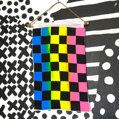 Chequeered Pride Flag | 2-Layer Screen Print Rainbow Roll | Upcycled Fabric
