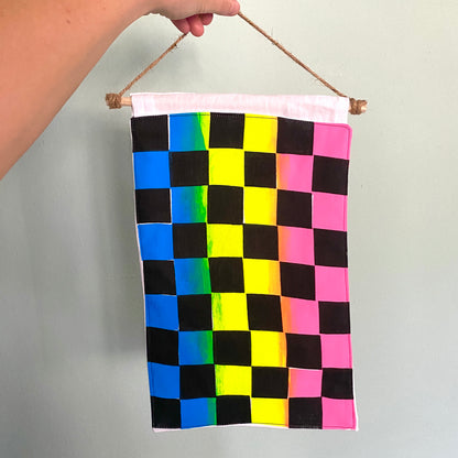 Chequeered Pride Flag | 2-Layer Screen Print Rainbow Roll | Upcycled Fabric