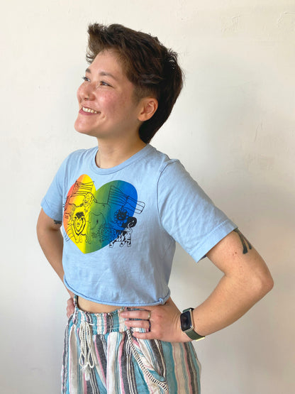 Join Our Pride! Cat Pride Parade on Rainbow Heart | Screen Printed Crop Top | bernie & zuzu Collaboration