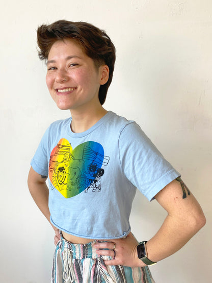 Join Our Pride! Cat Pride Parade on Rainbow Heart | Screen Printed Crop Top | bernie & zuzu Collaboration