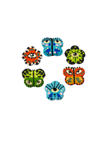 Butterfleye’s Garden | Butterfly Eyeball Rugs + Flowers | Assorted Colors | Handmade