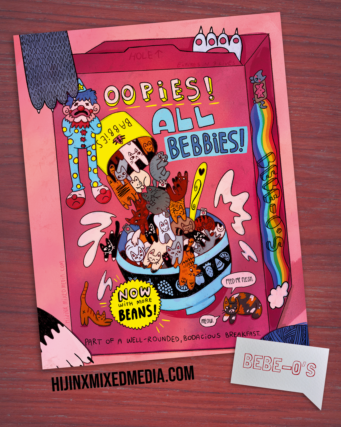 Oopies All Bebbies! Hazardous Cat Spill in the Cereal Factory! Bebe-O’s Cereal | Art Print