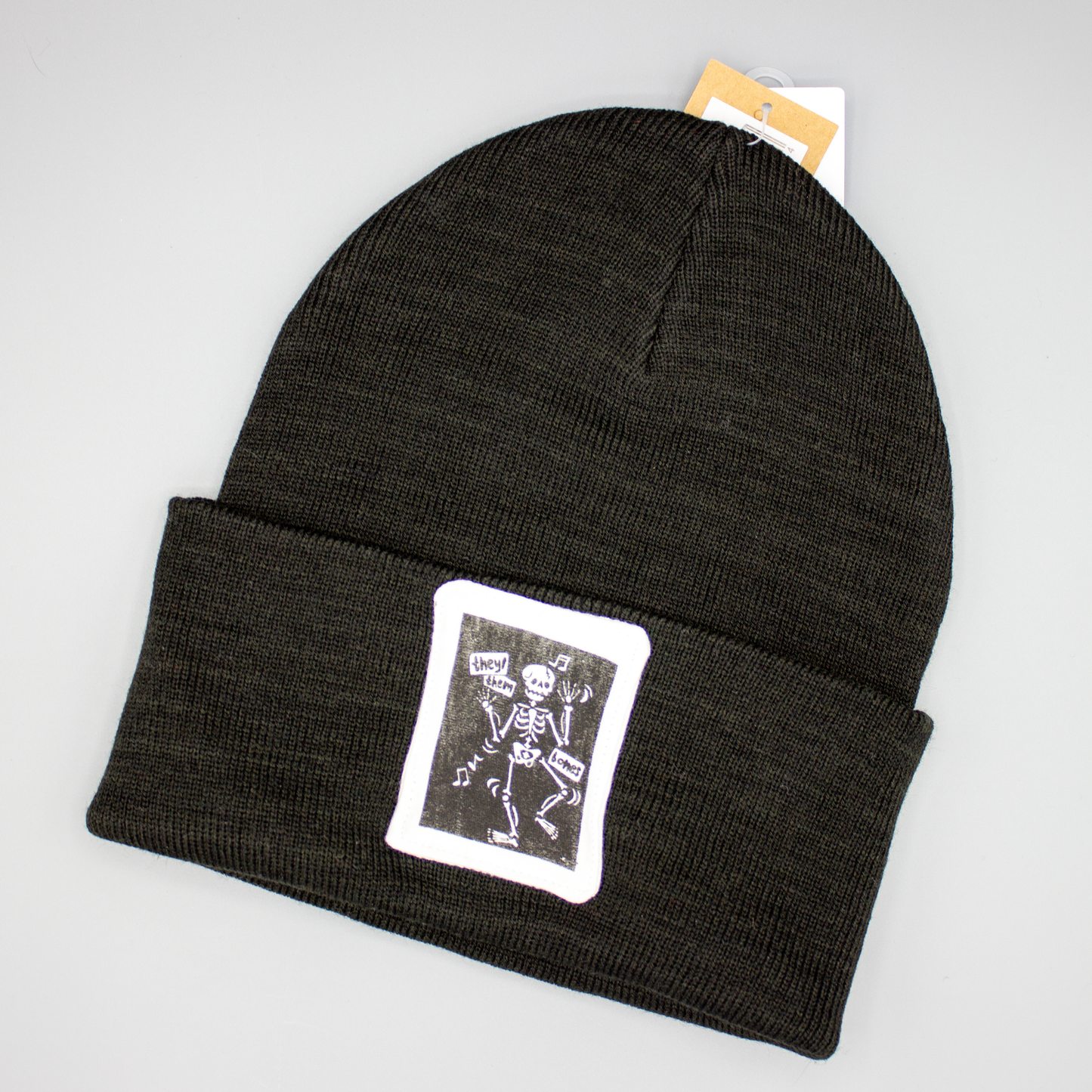 They/Them Bones Beanie | Screen Printed Patch on Recycled Beanie