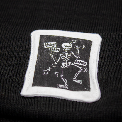 They/Them Bones Beanie | Screen Printed Patch on Recycled Beanie