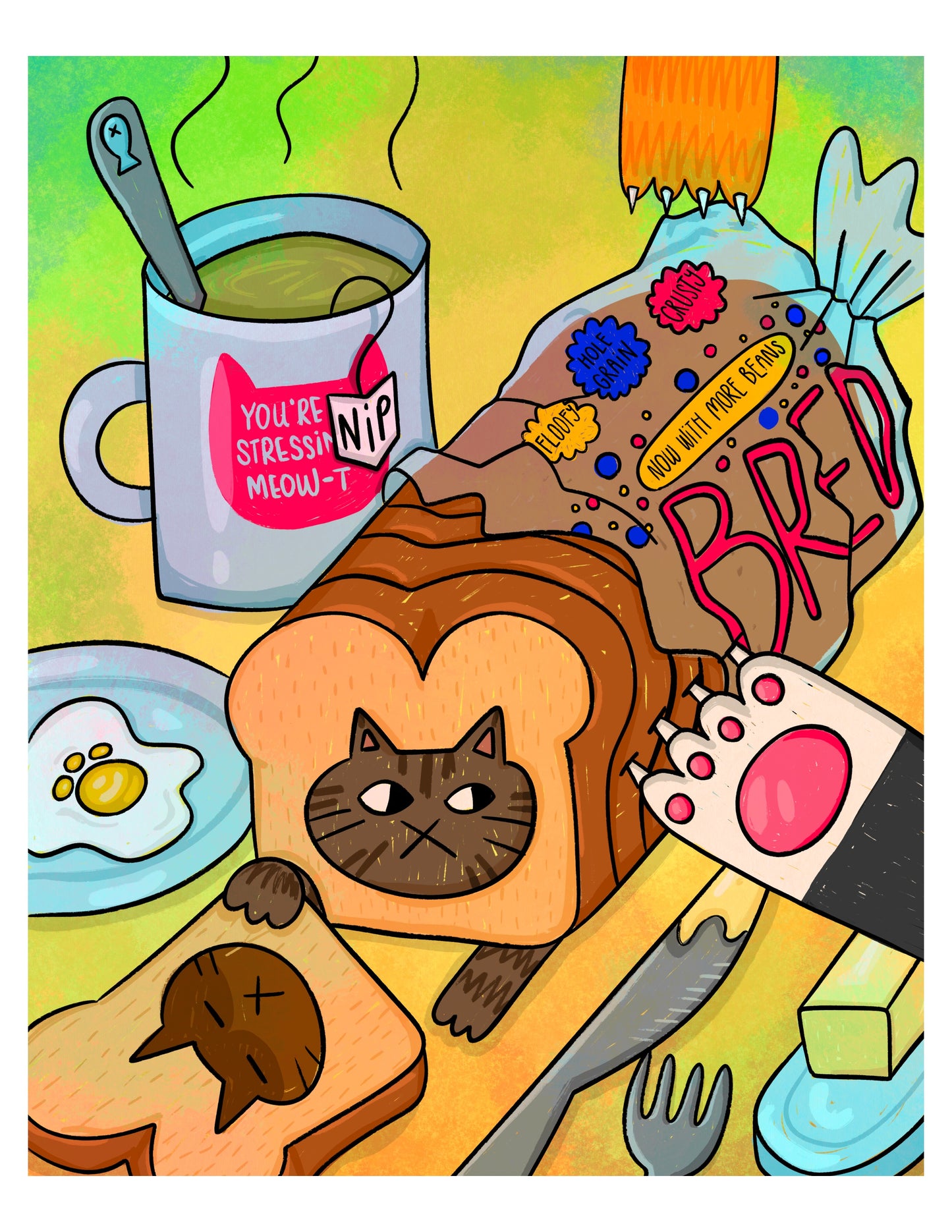 Loafin' Cat Breakfast Series Art Print