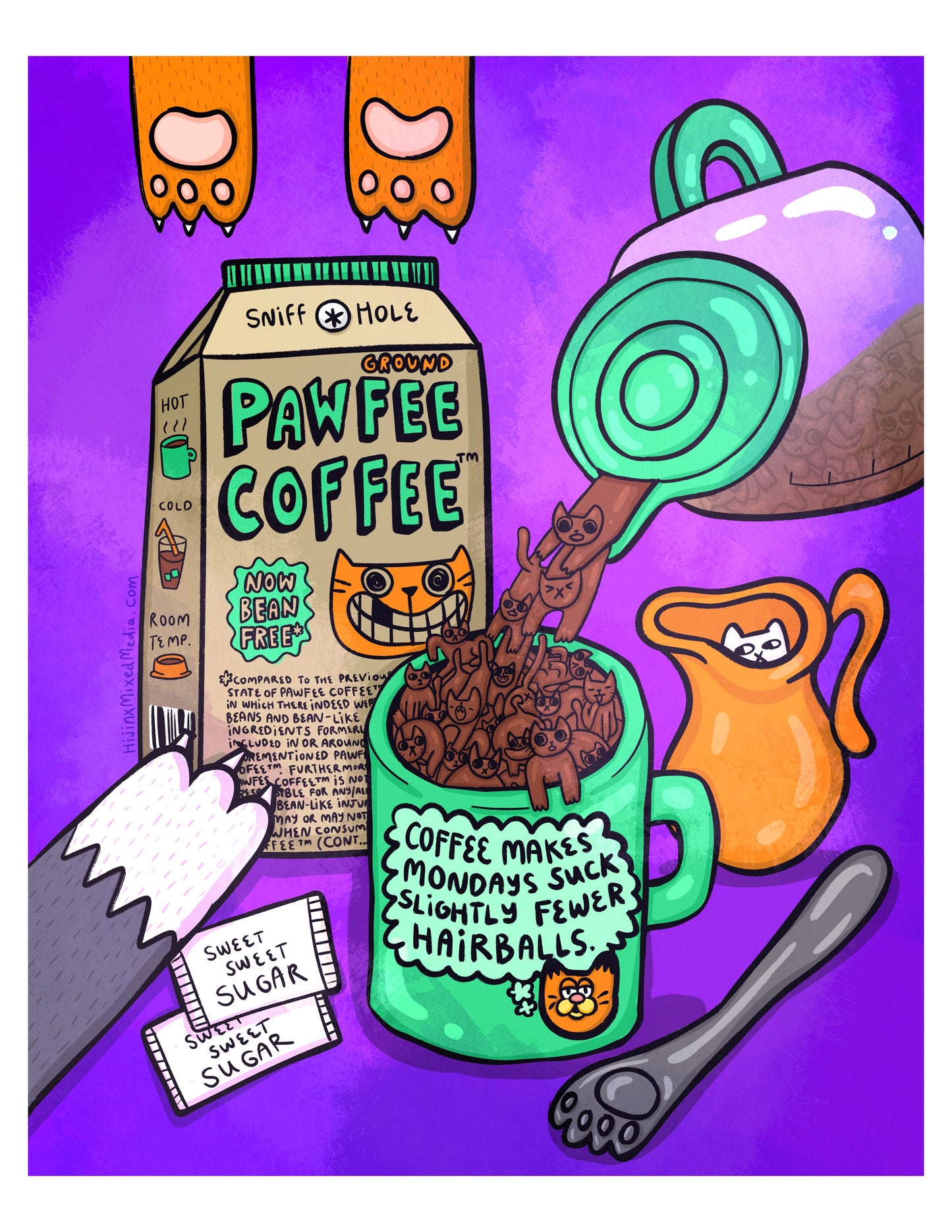 Catfeine Ground Pawfee Coffee Cat Breakfast Art Print