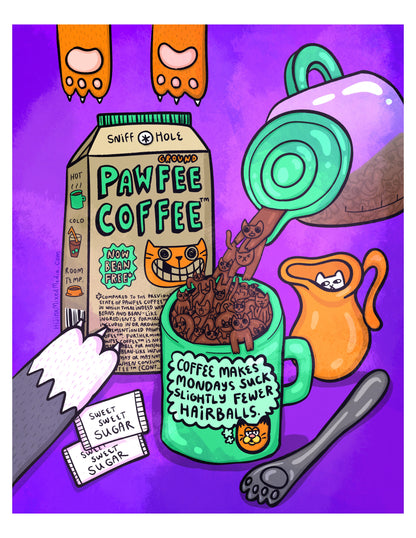 Catfeine Ground Pawfee Coffee Cat Breakfast Art Print